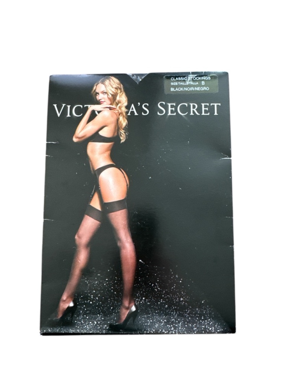 Victorias Secret Classic Stockings Black Size B Sheer Silky Thigh High New